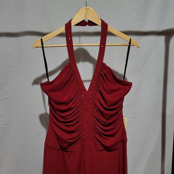 Red evening dress vintage Jessica plus size halter beaded formal prom 90s new - Picture 3 of 14